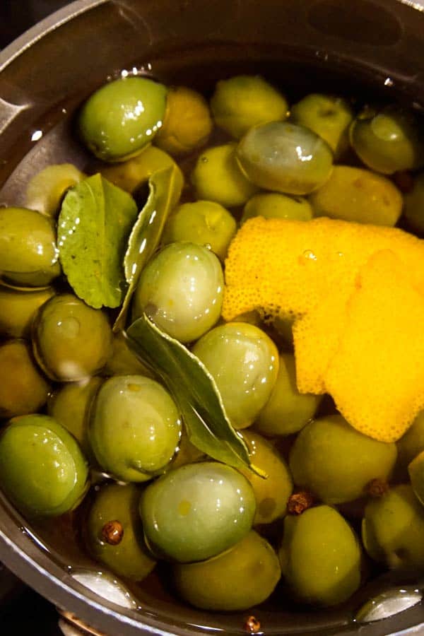 warm, marinated olives