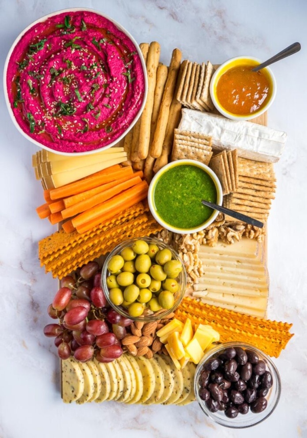 Cheese Board with Beetroot Hummus
