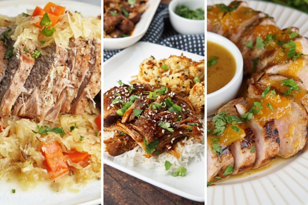 IP pork and sauerkraut, honey soy pork and peach glazed pork tenderloin