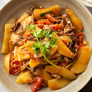 Beef and potato stir fry