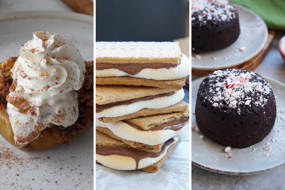 baked apples, smores, and lava cake
