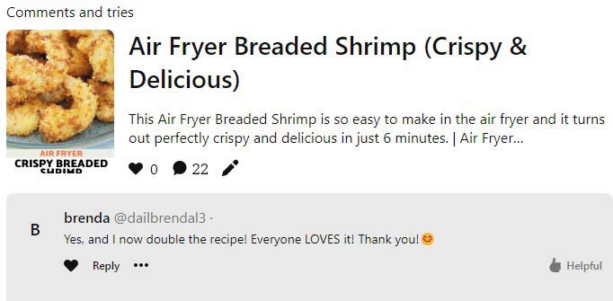 Reader comments about making breaded shrimp