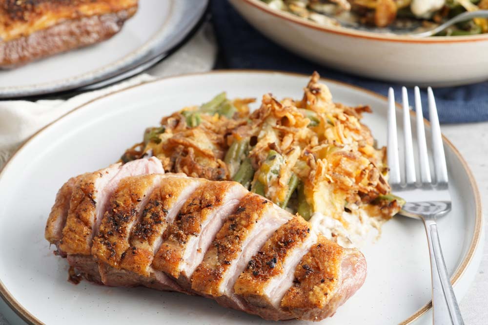 duck breast with green bean casserole