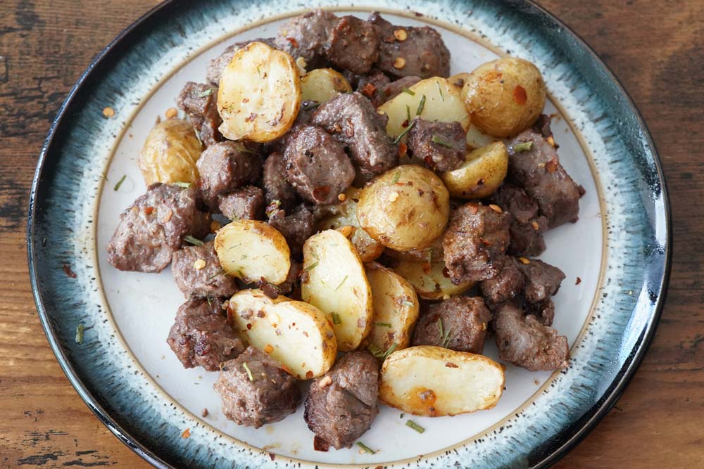 air fryer steak bites and potatoes