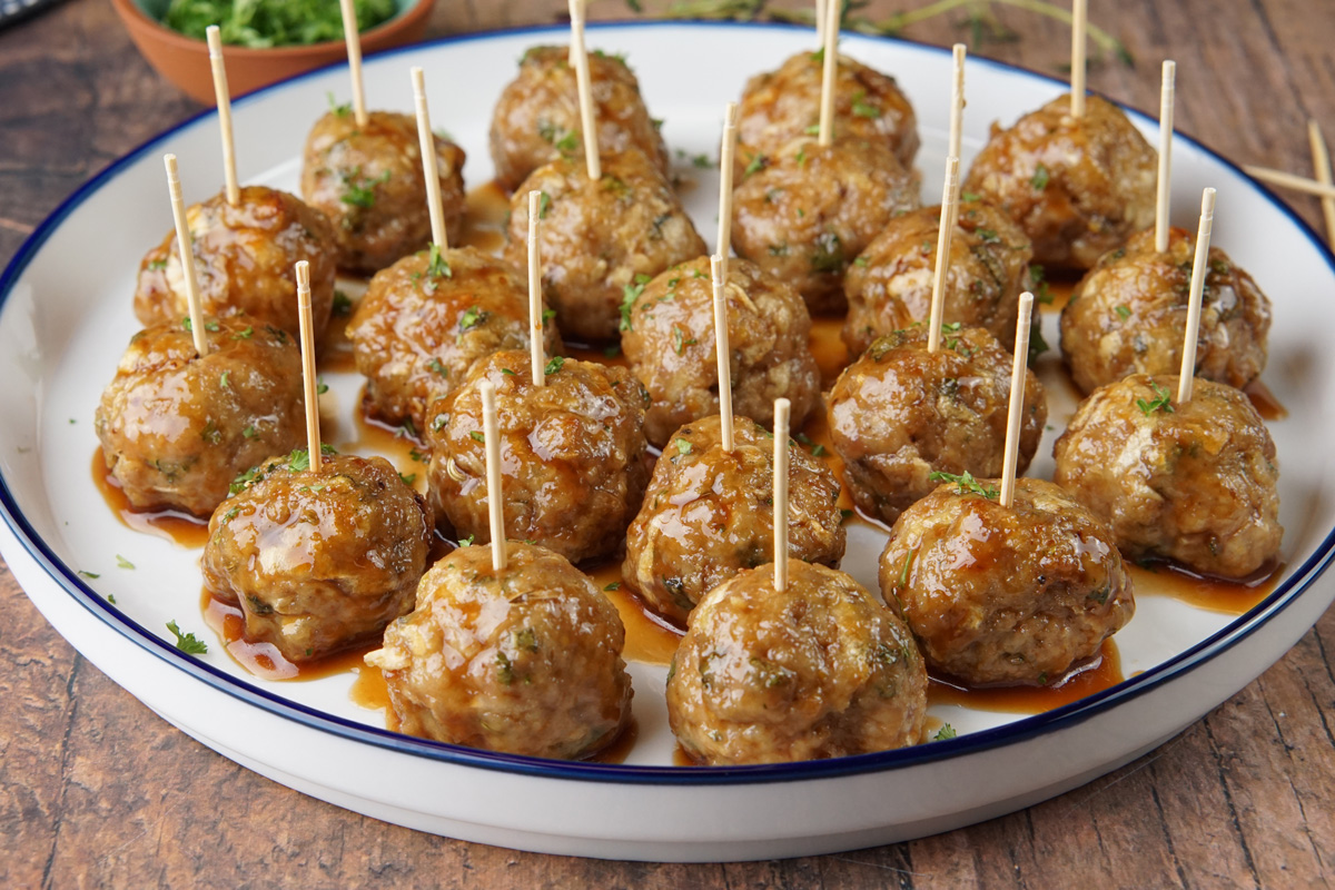 apple cider pork meatballs