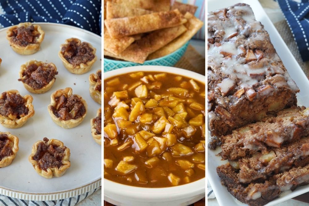 apple tarts, slow cooker apple pie dip, and apple fritter bread