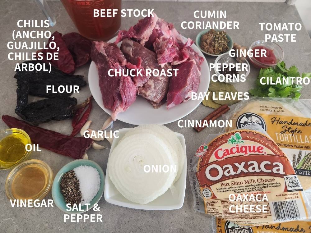 Ingredients for birria tacos
