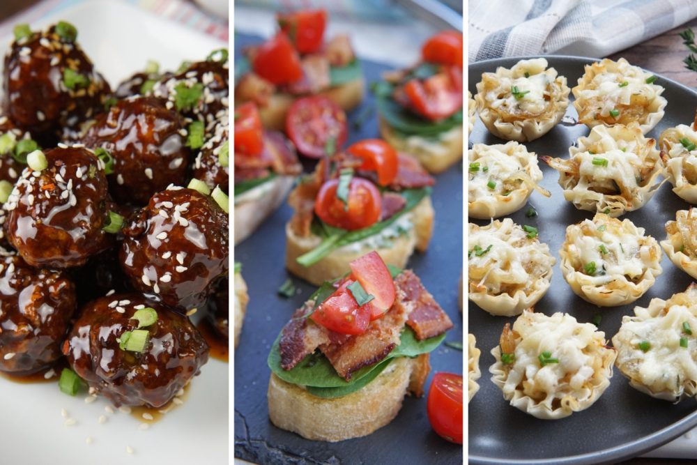 honey glazed meatballs, blt crostini, and french onion bites