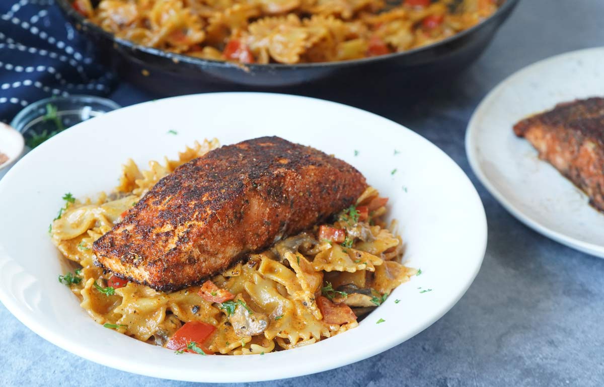 blackened salmon & creamy cajun pasta