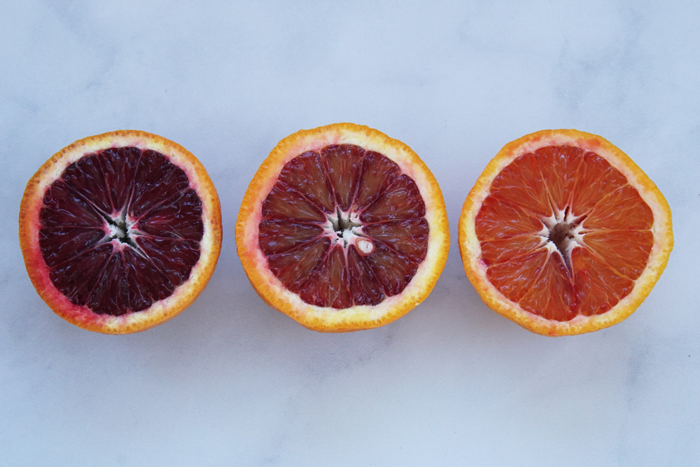 blood oranges cut in half