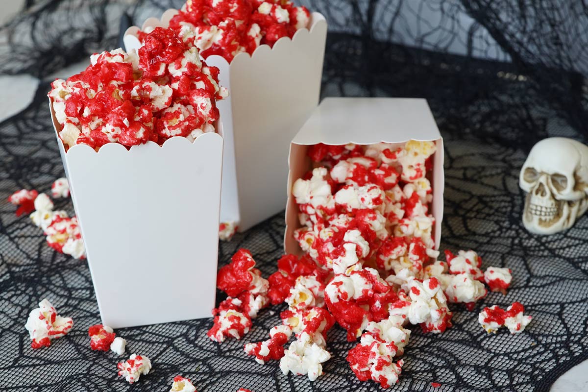 Blood red candy popcorn