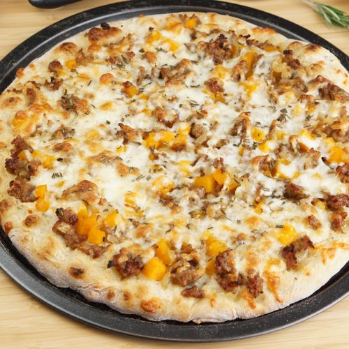 Butternut squash and sausage pizza