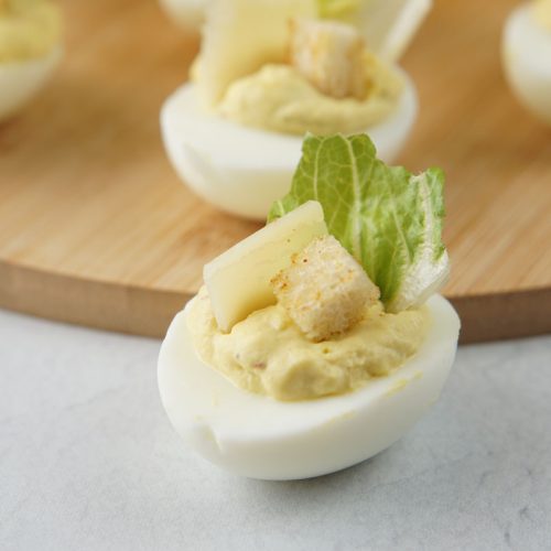 Caesar salad deviled eggs