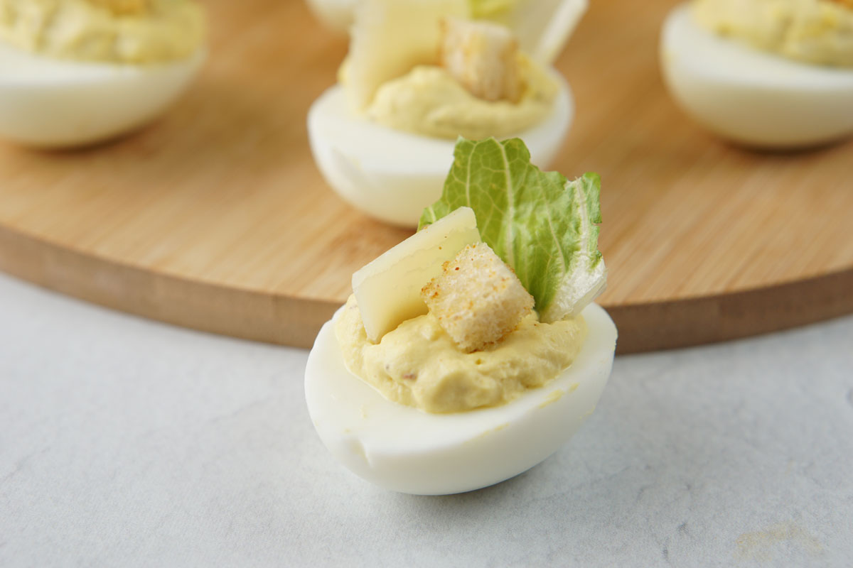 Caesar salad deviled eggs