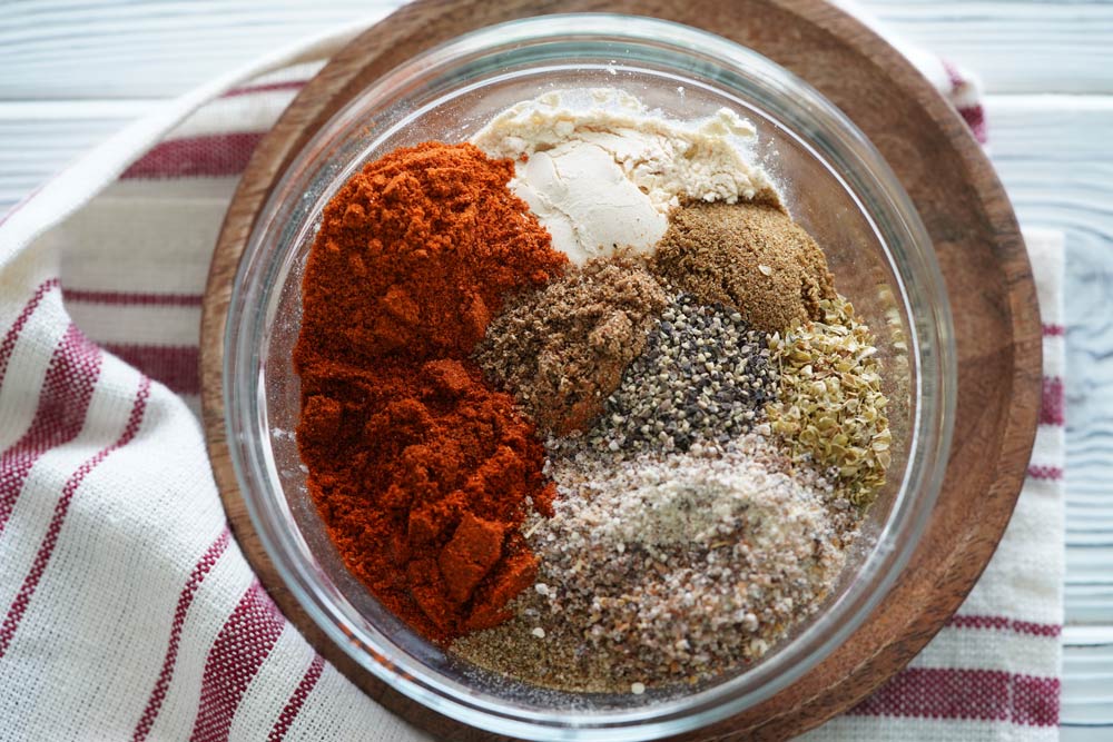 All the spices needed for carne asada dry rub in a bowl