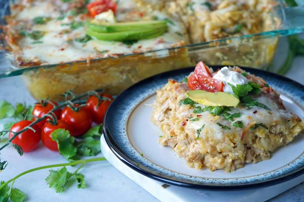 Green Chile Chicken Enchilada Casserole