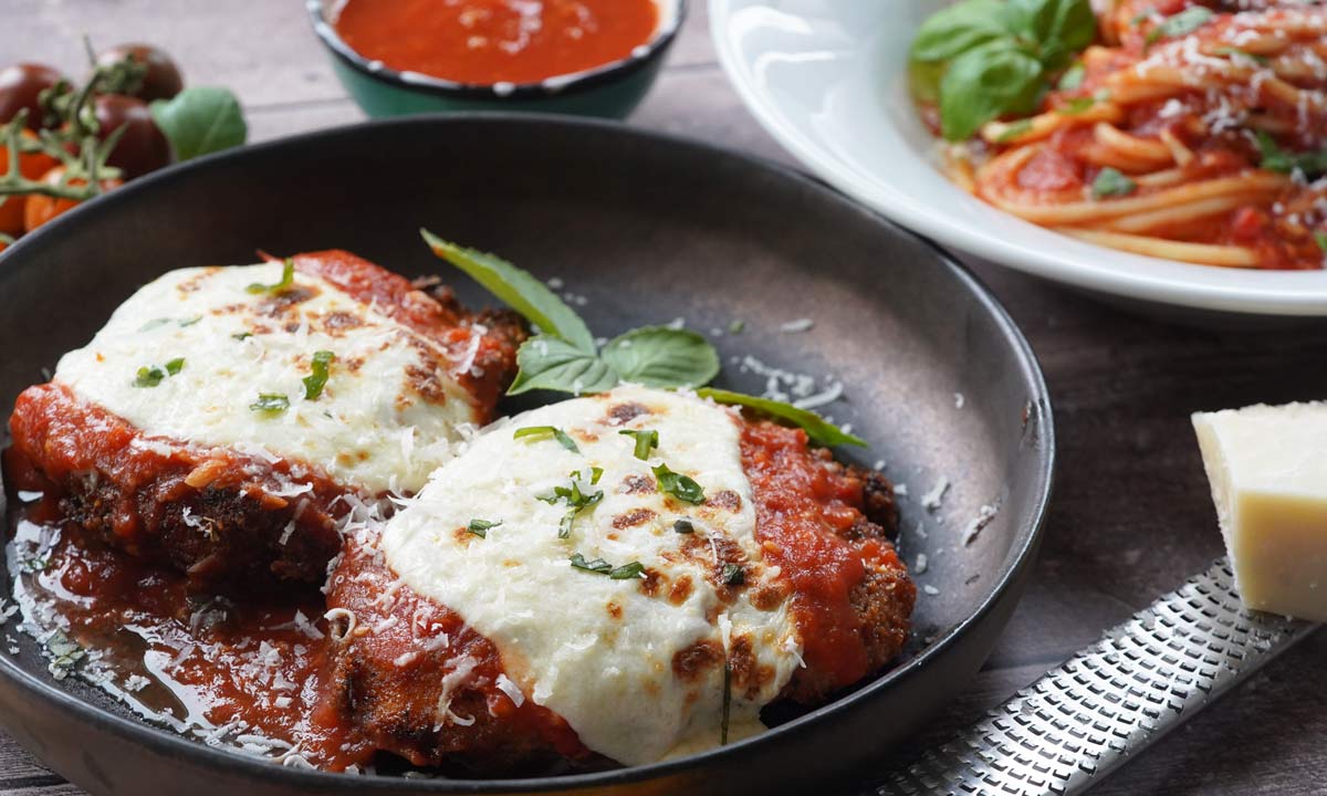 chicken parmigiana and spaghetti pomodoro