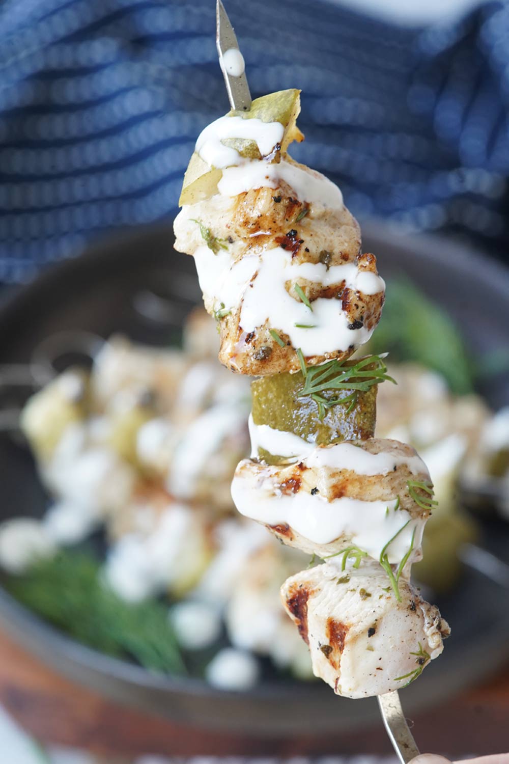 chicken and pickle skewers