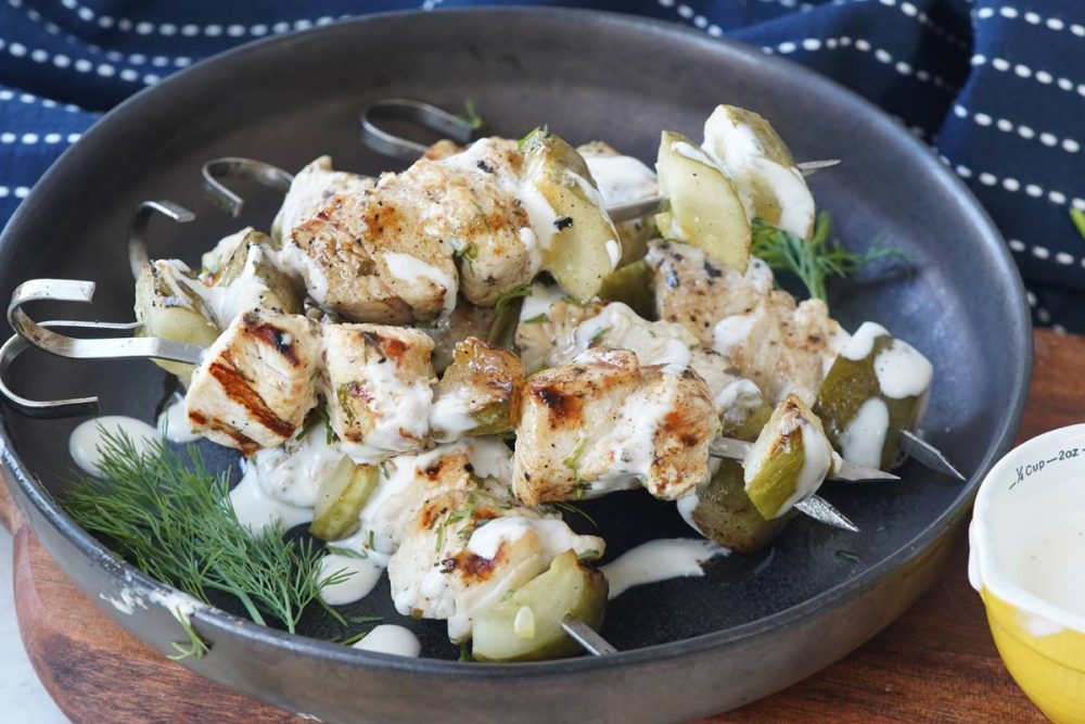 chicken and pickle skewers