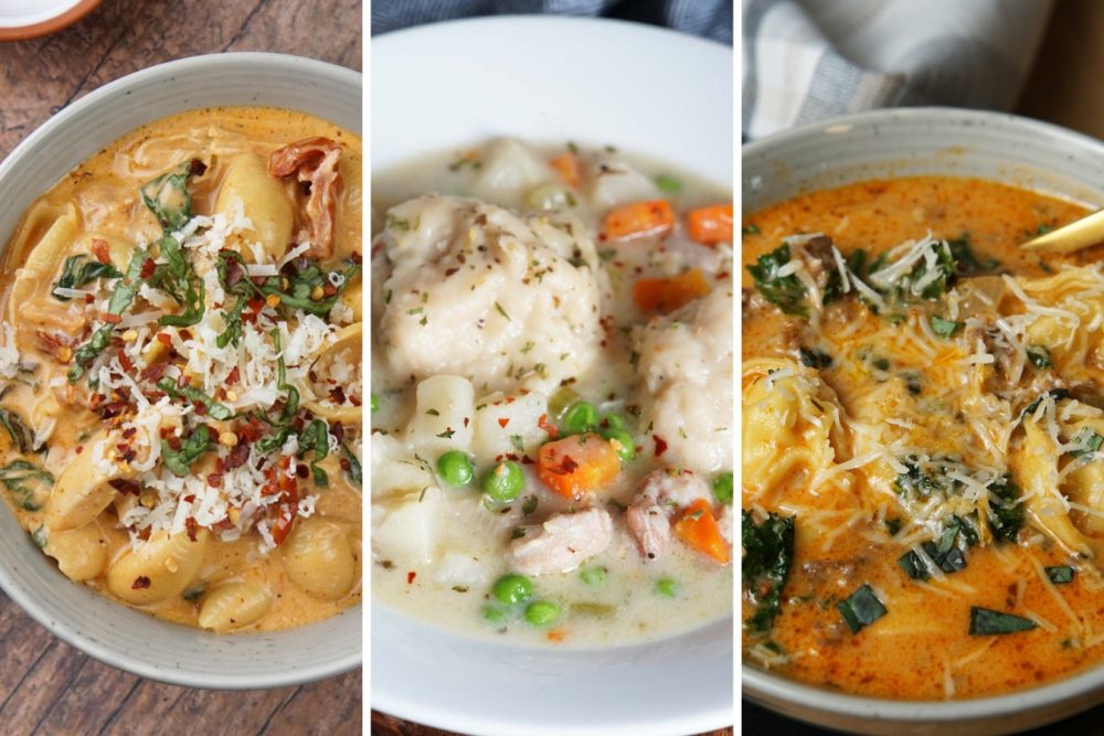 Marry me chicken soup, chicken and dumplings, and chicken tortellini soup