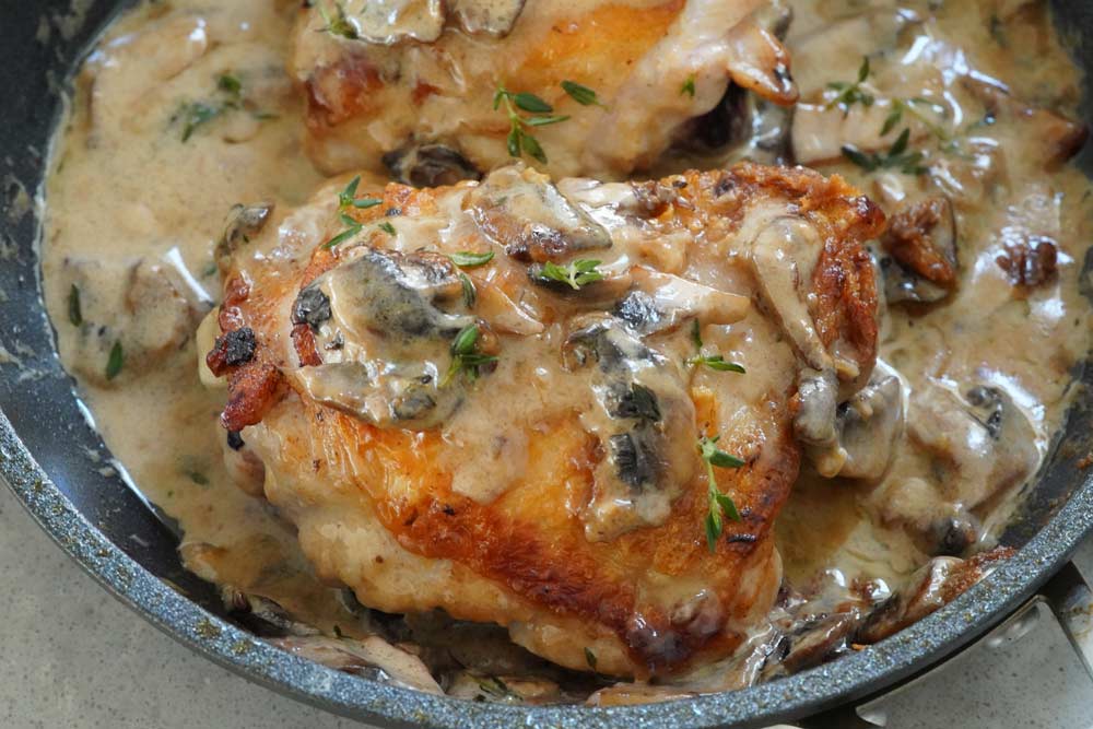 chicken thighs with a mushroom cream sauce