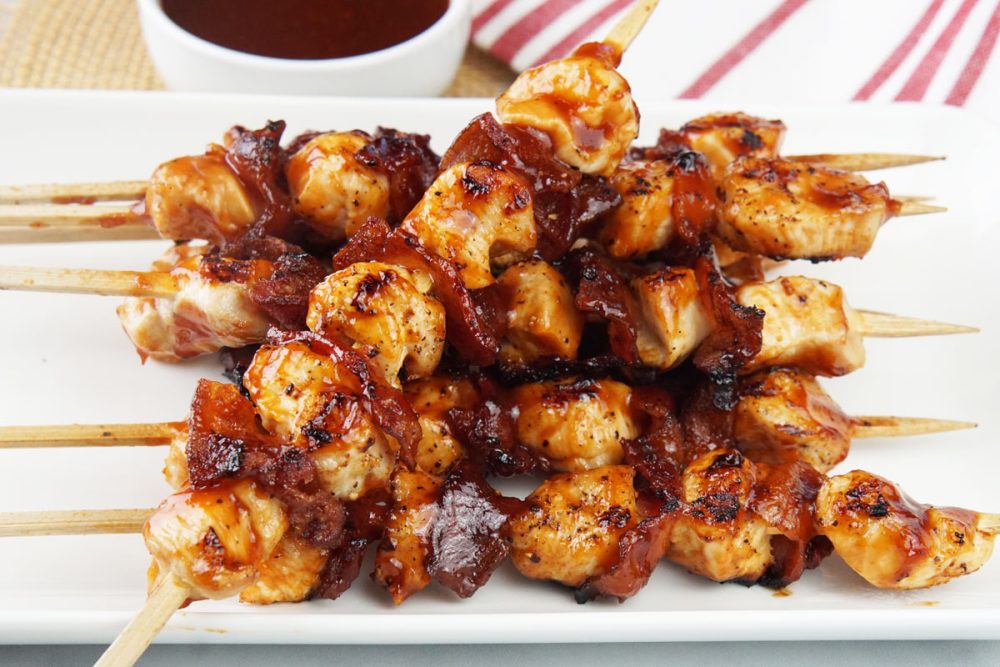 chipotle chicken and bacon skewers