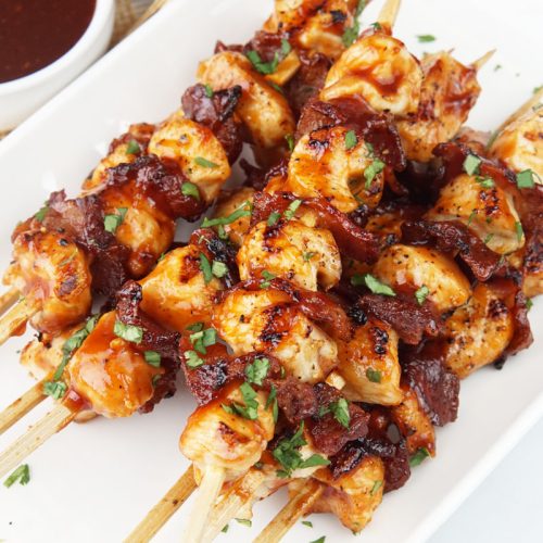 chipotle chicken and bacon skewers