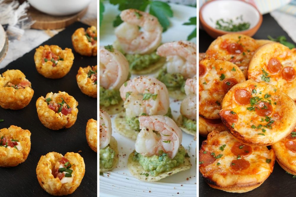 Loaded tater tots, tortilla shrimp bites, pepperoni pizza bites