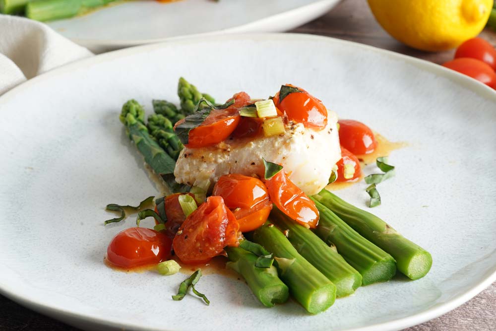 Cod in tomato lemon butter sauce