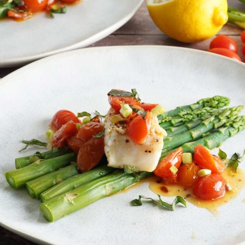 Cod in tomato lemon butter sauce