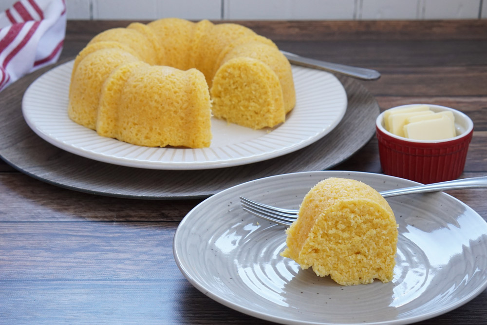 Corn bread and a slice cut out