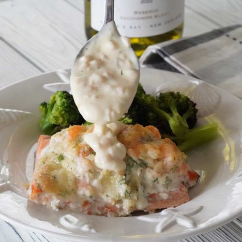 Crab and shrimp stuffed salmon