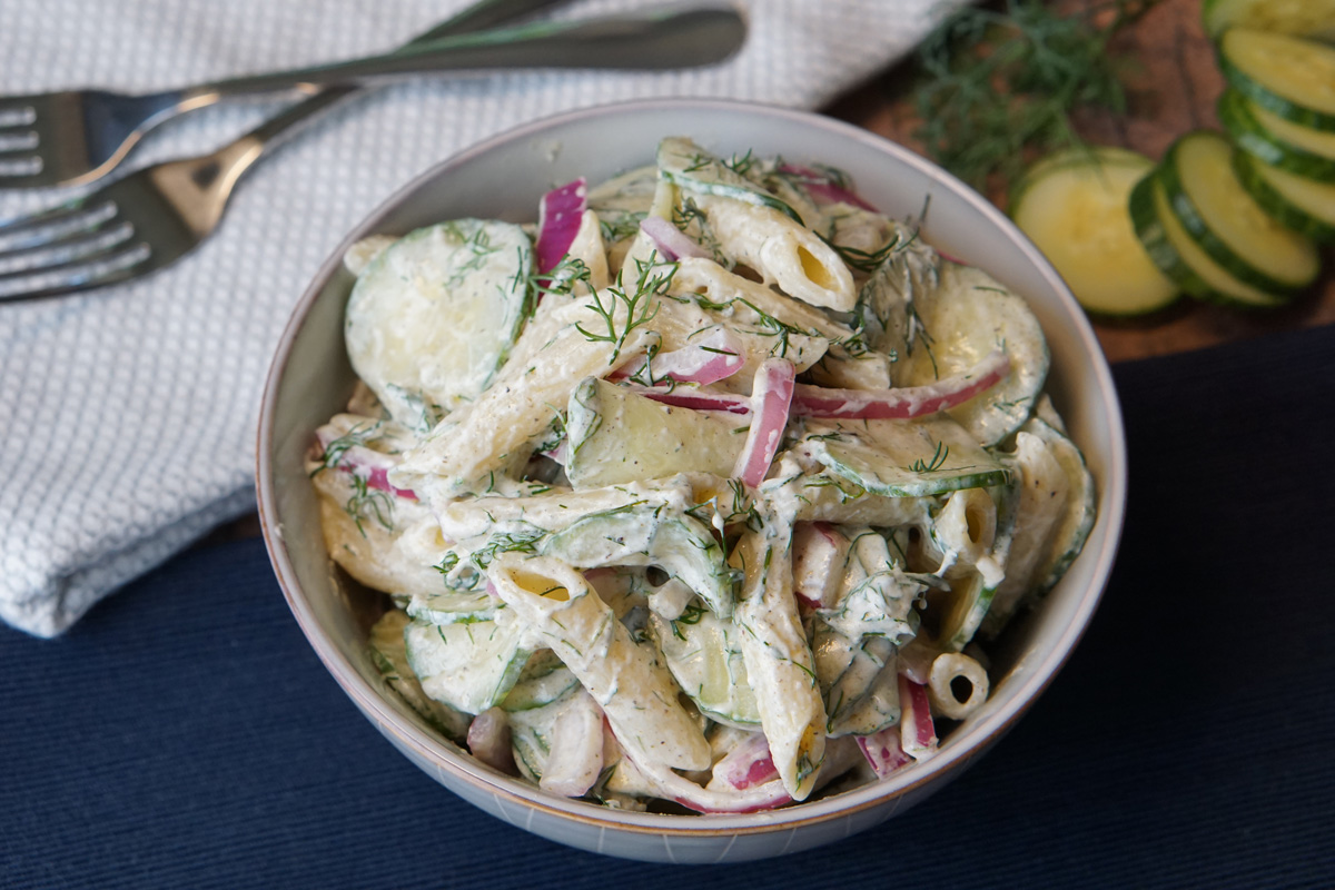 creamy cucumber pasta salad