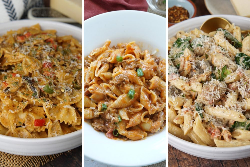 Cajun pasta, taco pasta, and Italian sausage rigatoni