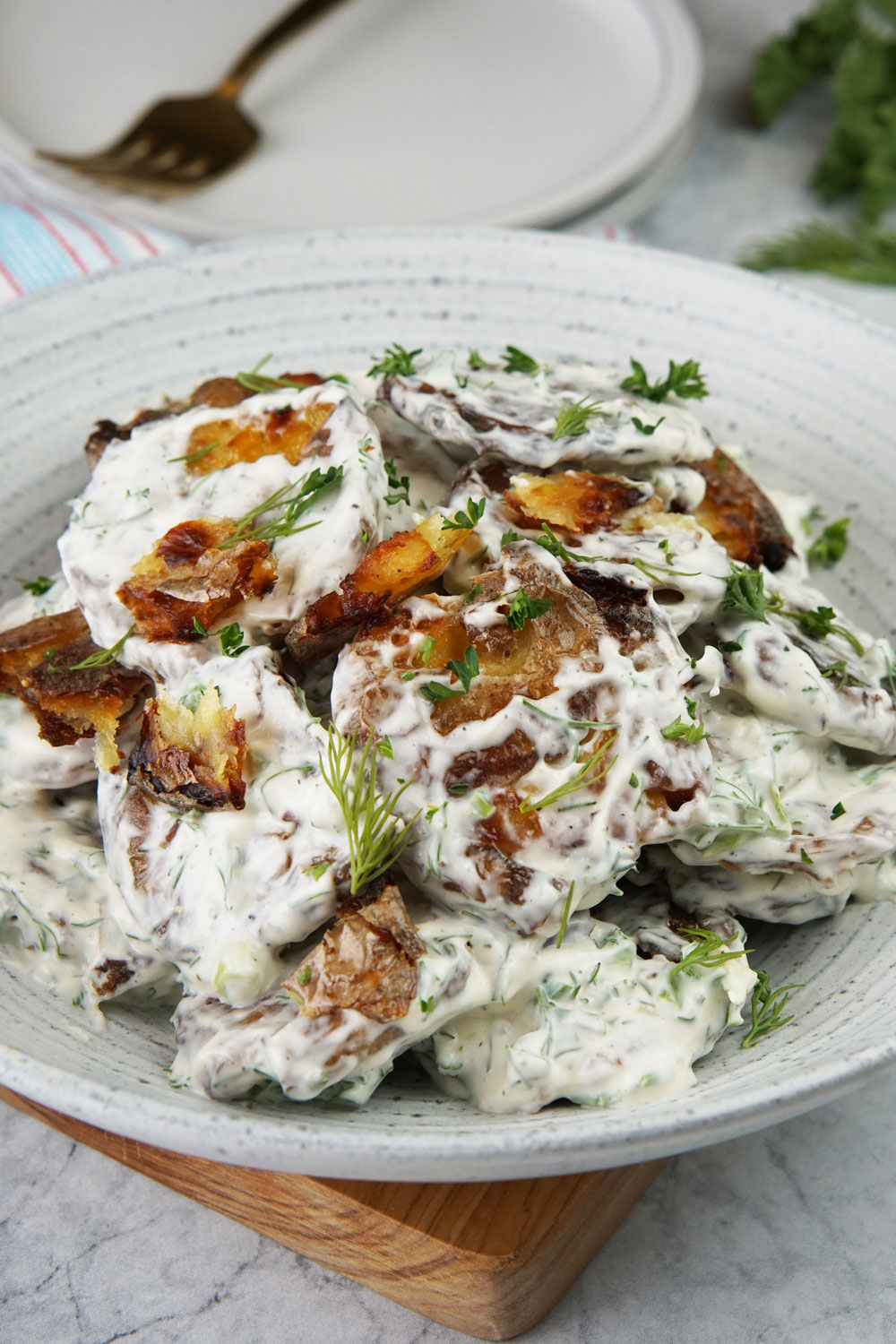 Crispy smashed potato salad