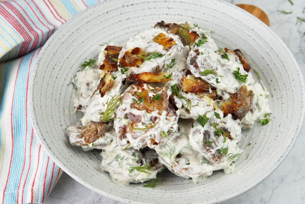 Crispy smashed potato salad