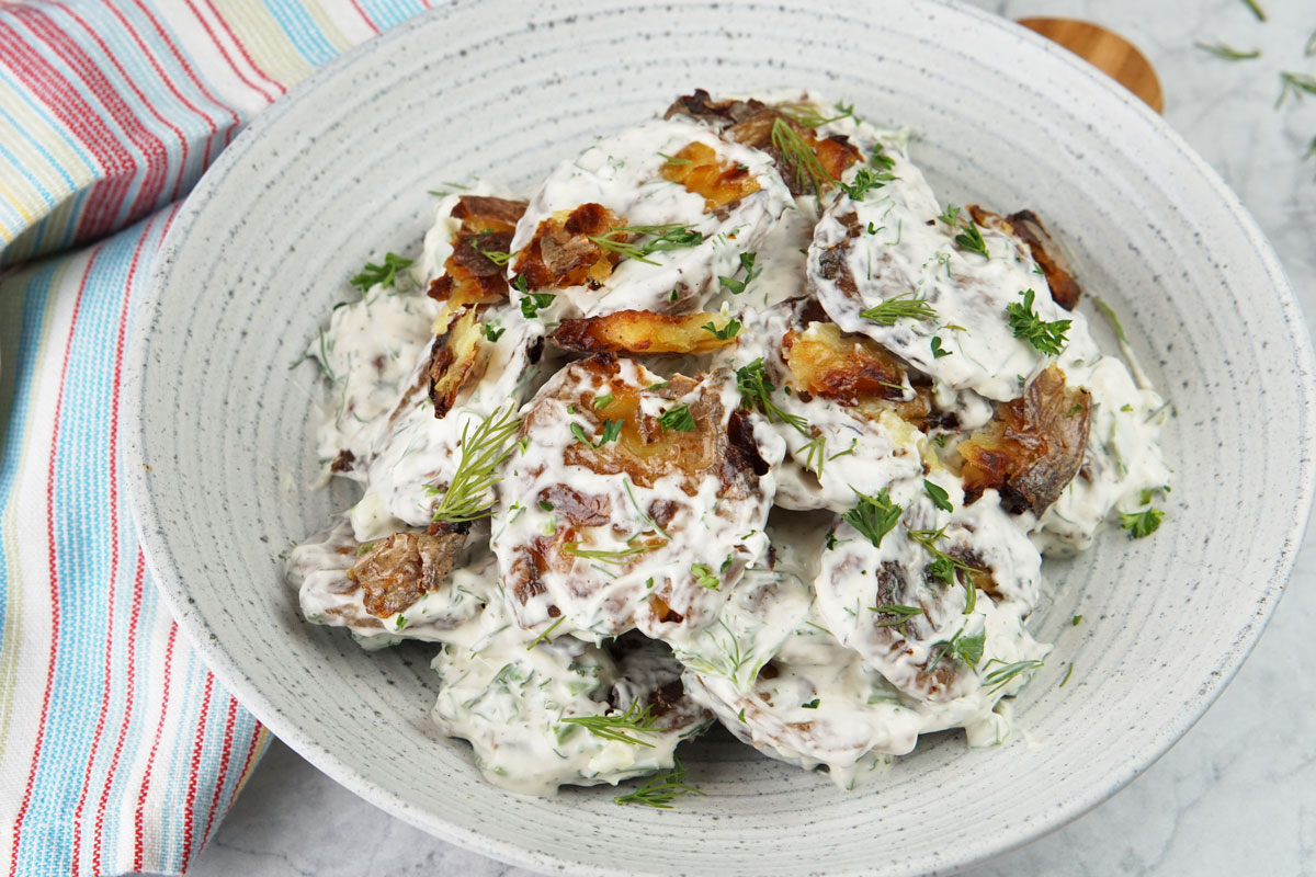 Crispy smashed potato salad