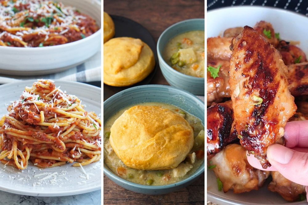 Crock pot spaghetti, chicken pot pie, and chicken wings