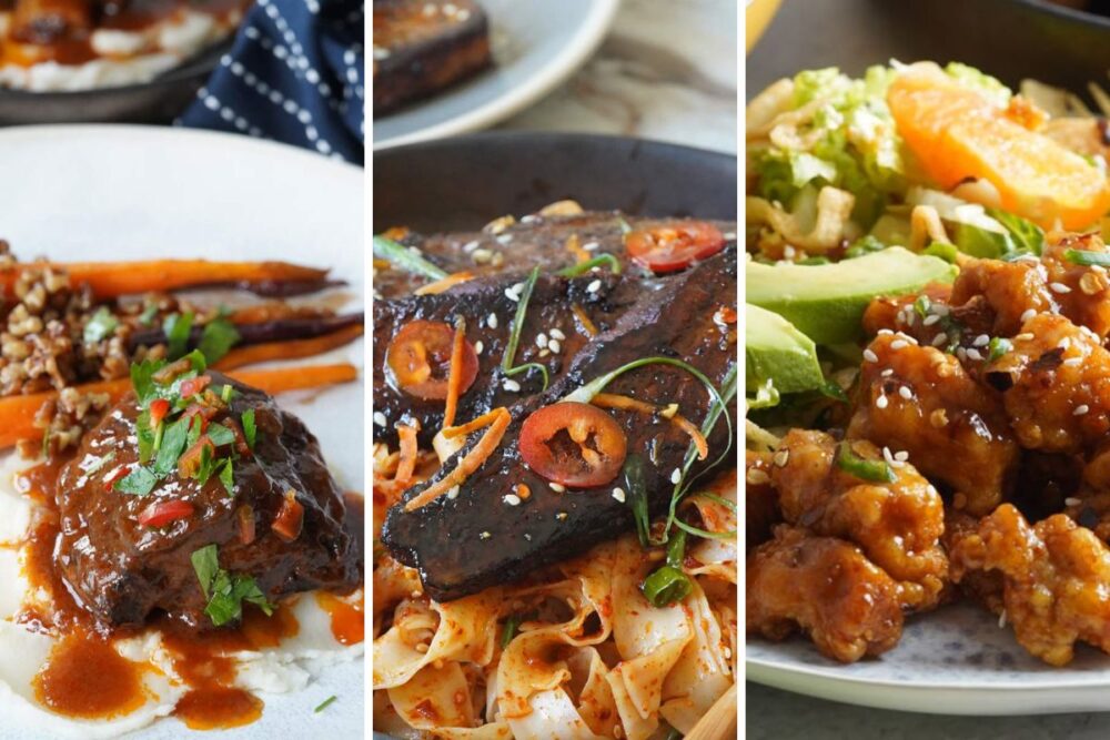 short ribs, pork belly and orange chicken