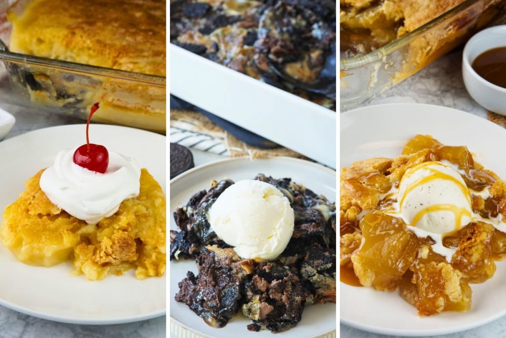 Pineapple, oreo, and caramel apple dump cakes