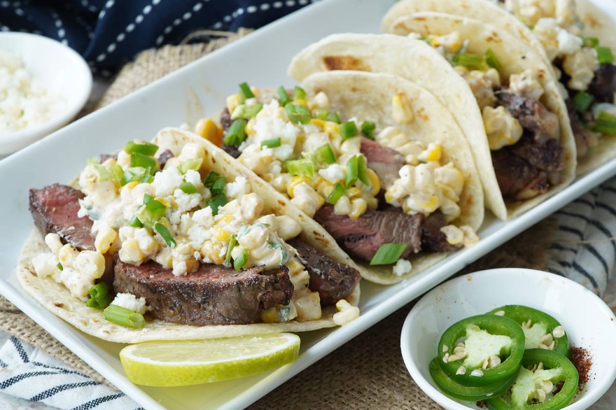 elote ribeye tacos