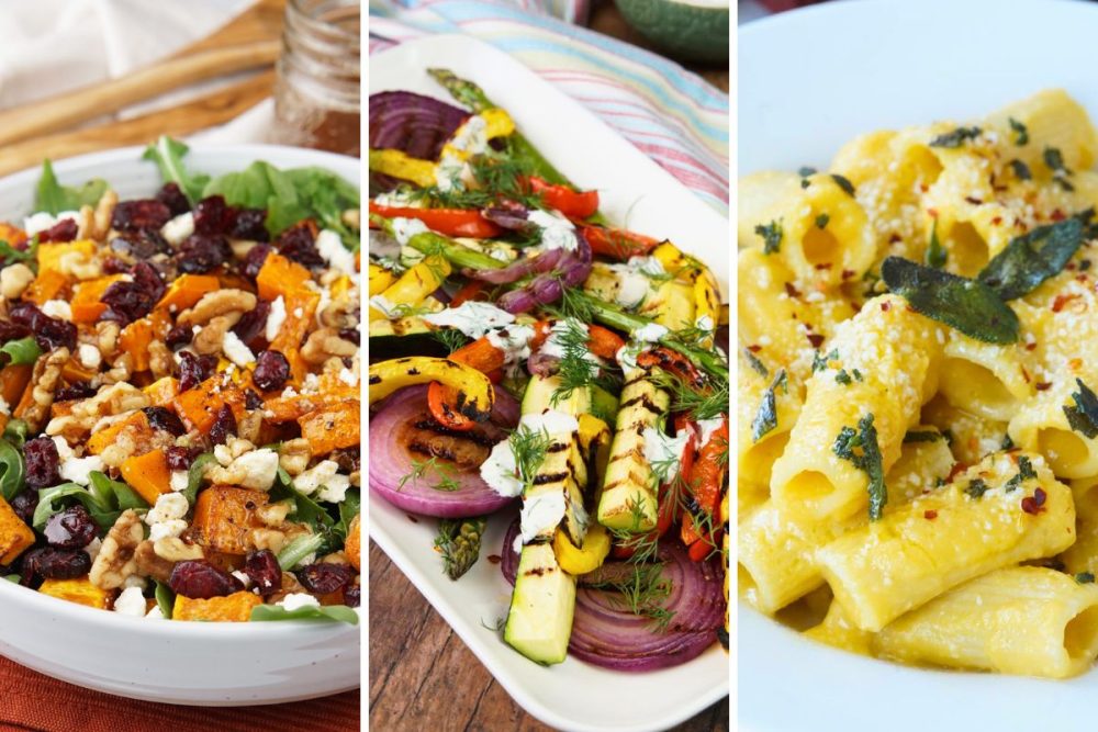 butternut squash salad, grilled veggies, and butternut squash pasta