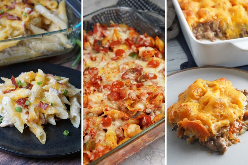 chicken bacon ranch pasta, pizza pasta and tater tot casserole.