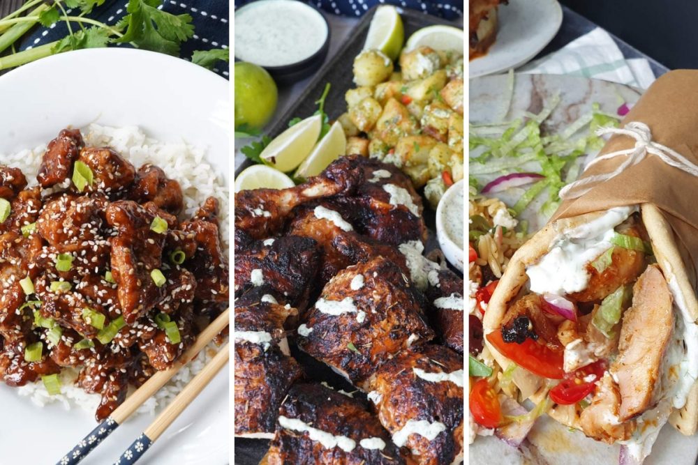 Sesame chicken, Peruvian chicken and chicken gyros