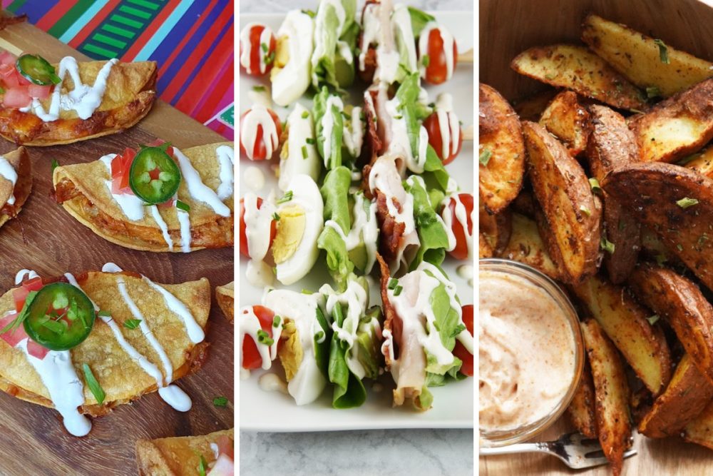 Baked chicken tacos, cobb salad skewers, and Cajun potatoes