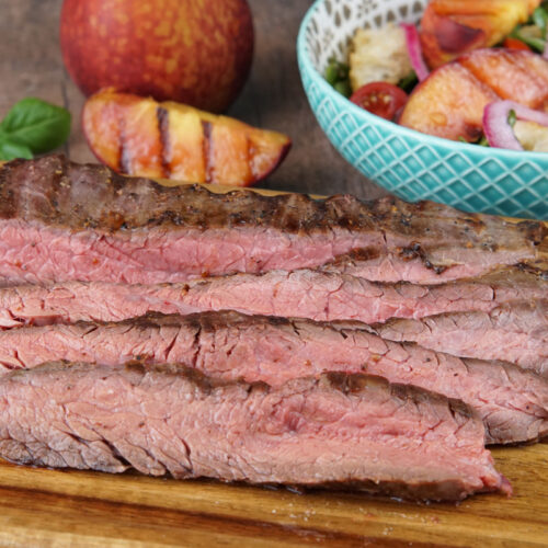 Flank steak with peach salad