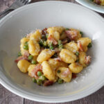 Gnocchi carbonara in a bowl