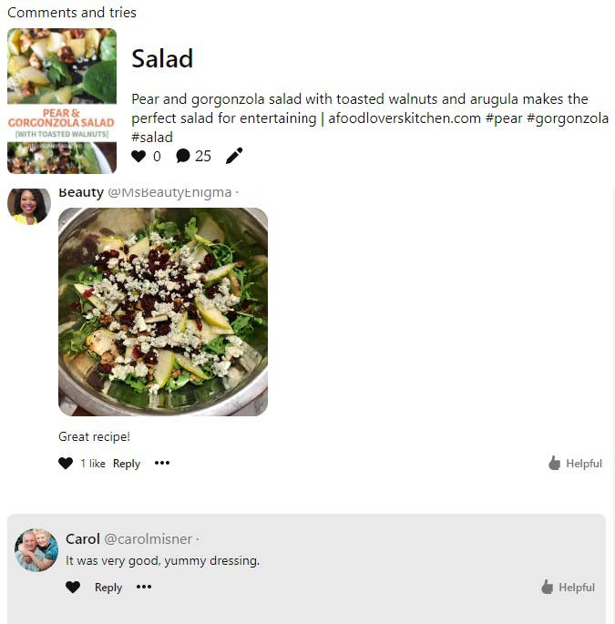 Reader comments about pear and gorgonzola salad