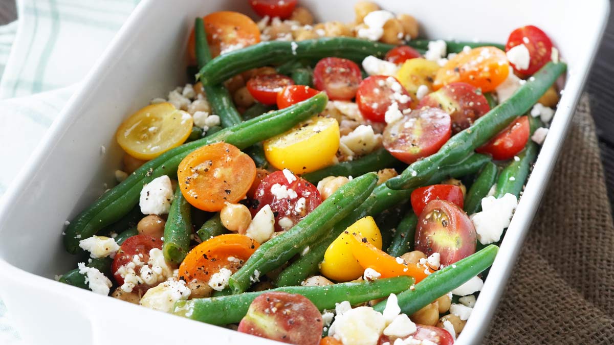 Green bean, tomato, and chick pea salad