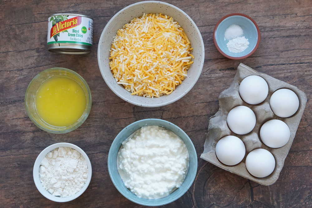 Ingredients for green chili egg casserole